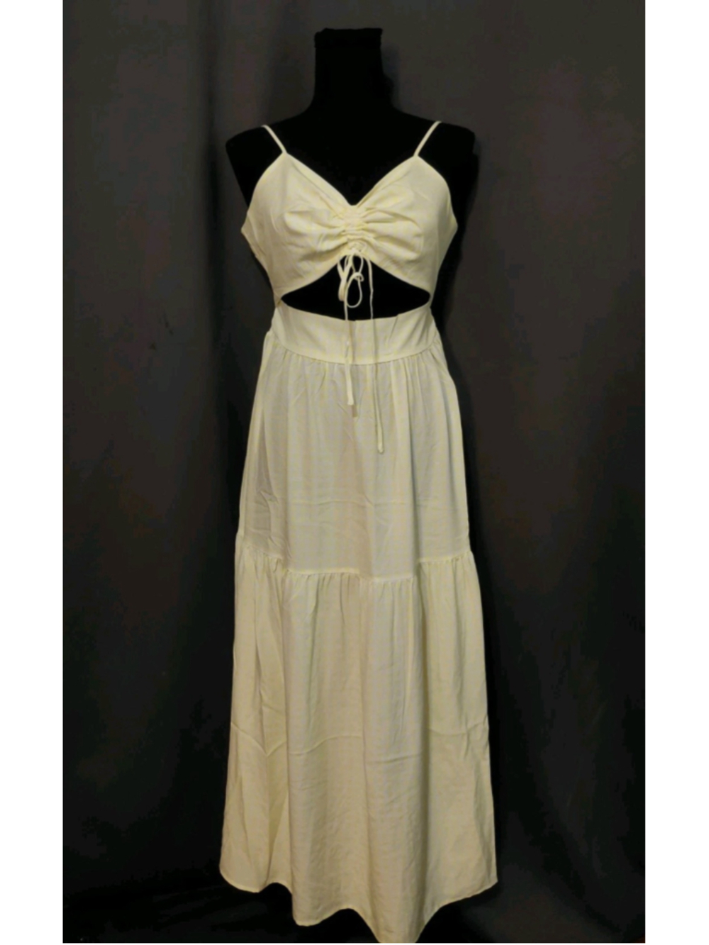 Juicy Couture Yellow White Checkered Cut Out Vacation Maxi Dress Size Medium NWT